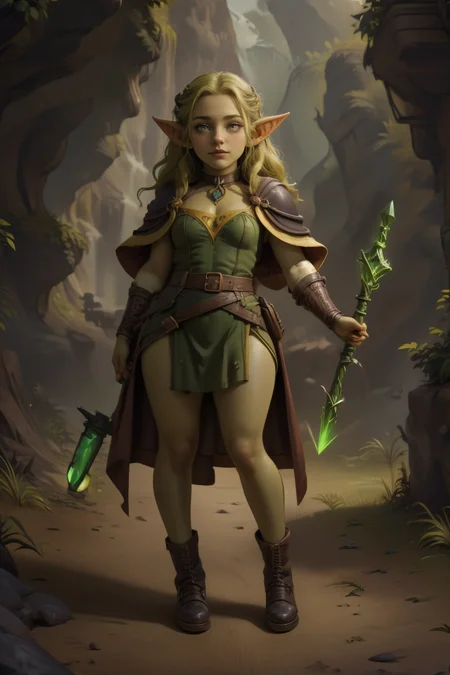breathtaking 40yo, 1girl,  (full body shot:1.4), facing viewer, thick hips, short stack, wizard, (scowl:1.4), (holding a staff:1.2), delicate\(armor\), belt, glove, boots, (wizard robe:1.2), long shiny hair, trending on artstation, pixiv, digital art, anime masterpiece, dynamic lighting, beautiful aesthetic, 4k, award winning, hd,  detailed backgound, <lora:Mild detail adjusterV10:0.2>  <lora:Bright_Eyes:0.7> AGGA_ST002, bright pupils <lora:Loraeyes_V1:0.4> loraeyes,   <lora:dnd_goblin:0.7>goblin Style-Goblinmode  <lora:breastsizeslideroffset:-0.1>  (edgQuality:1.2) advntr character, <lora:lcm-lora-sdv1-5:0.7>, masterpiece, award-winning, professional, highly detailed