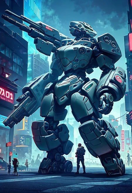score_9,score_8_up,score_7_up, realistic:2, ULTRA DETAIL,
mecha, science fiction, guarding, foggy city street, mecha, robot, legs, (giant battle canon), heavy armor, NOT SLEEK, NO WINGS, both hand IS A BIG GUN, HEAD WITH EYES ONLY,