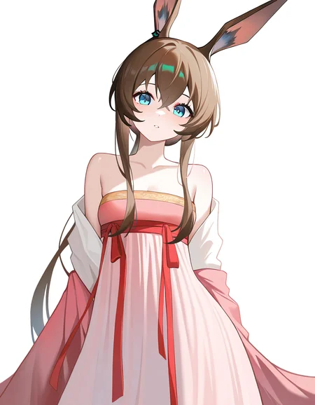 1girl,simple background,amiya \(arknights\),white background,hanfu,cowboy shot,<lora:hanfu-000018:1>,, bare shoulders, masterpiece, best quality, very aesthetic, absurdres,newest, incredibly absurdres,