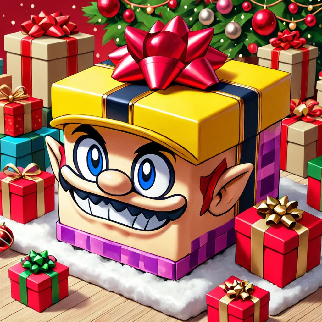 hol1d@yb0x wario, <lora:HolidayBox:1> , festive, jolly, best quality, gift box,âââ