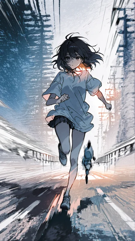 masterpiece, newest,absurdres,incredibly absurdres, best quality, amazing quality, very aesthetic, abstract,
1girl, (omniscient reader's viewpoint:1.5), ground fog, (motion blur:1.5), micro skirt, oversized shirt, running,
<lora:KonYa666:1> kony4666 <lora:re4lity:1> re4lity_sync_illu <lora:Retro_Glitch:1>