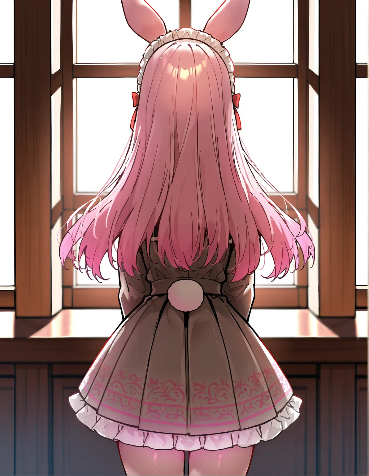 masterpiece, perfect quality, best quality, absolutely eye-catching, absurdres, highres, newest, <lora:unosakuraillustriousXL:1>, 1girl, unosakura, cowboy shot, from behind,