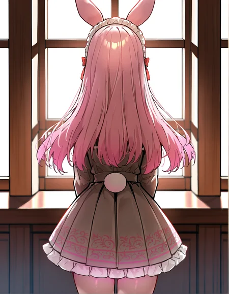 masterpiece, perfect quality, best quality, absolutely eye-catching, absurdres, highres, newest, <lora:unosakuraillustriousXL:1>, 1girl, unosakura, cowboy shot, from behind,