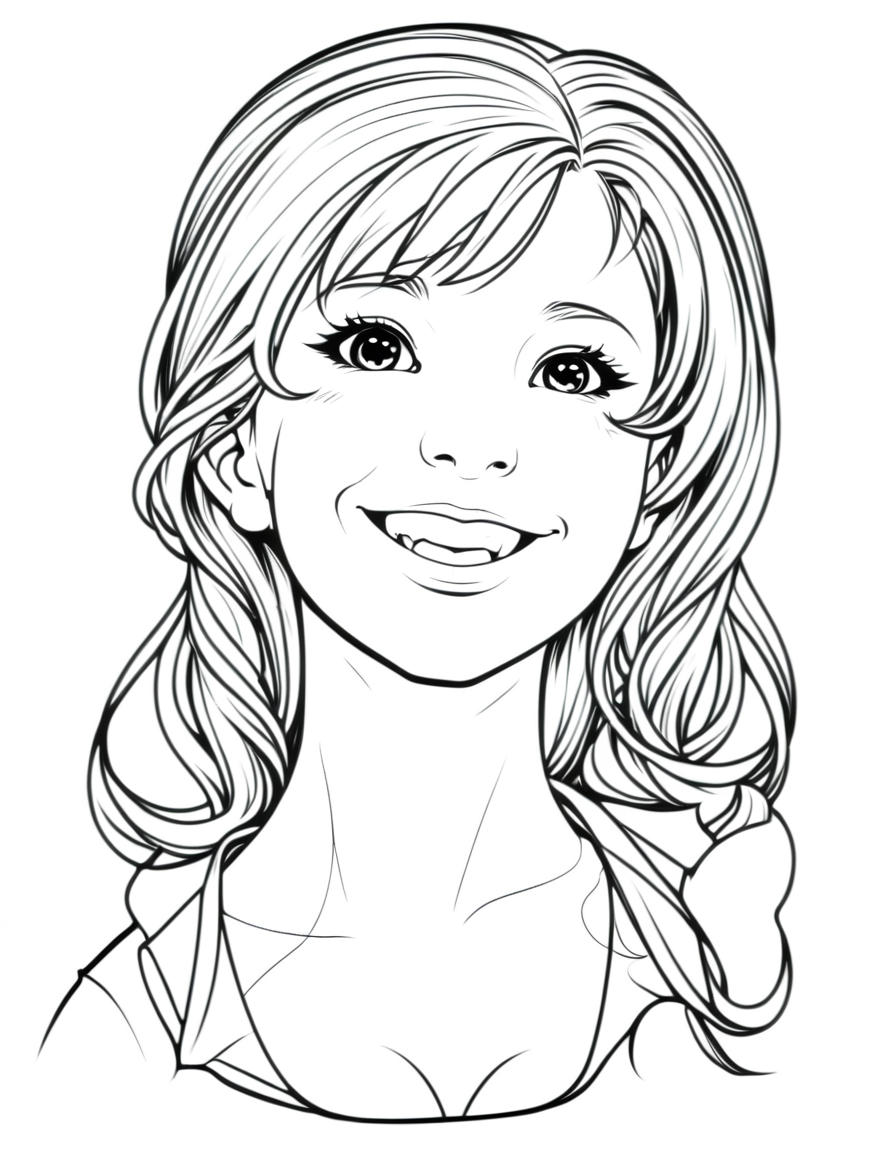 lineartlora, 1girl, portrait, lineart, happy