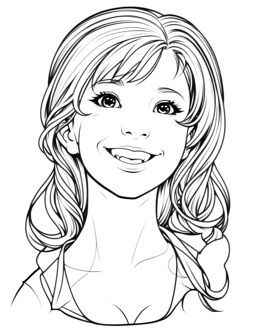 lineartlora, 1girl, portrait, lineart, happy