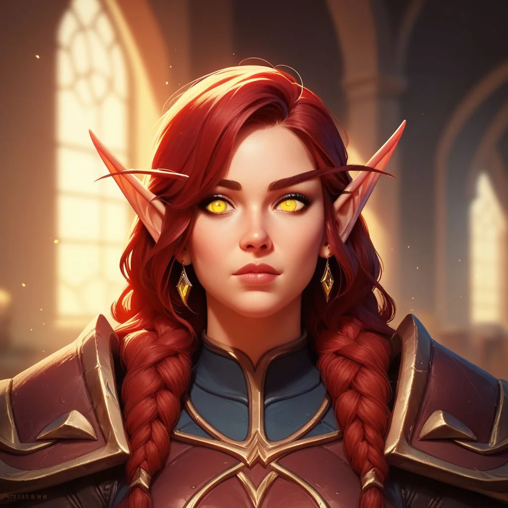score_9, score_8_up, 8, score_7_up, score_6_up, (dynamic lighting:1.1), ((masterpiece)), solo, portrait,
(((beautiful, hyper realistic, high quality))), portrait, score_9, score_8_up, score_7_up,
Elf, Pointed ears, Long eyebrows, 1girl, red hair, yellow eyes, leather armor, iron shoulder pads,
fantasy background, blurred background