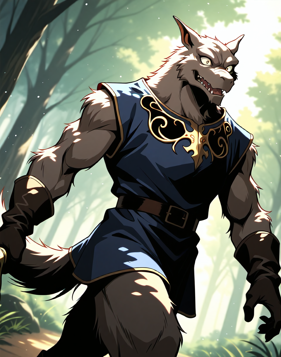 <lora:Kobold_(Record_of_Lodoss_War)_(Illustrious)_(AD):1> kobold, muscular, Record of Lodoss War, 
dutch angle, exterior, battleground, dynamic action, dutch angle, fantasy forest, nature landscape, 
kobold soldier, no pants, fur tail, furry body, cowboy shot, sword, bent leg, twisted torso, male chest focus, 
BREAKvery awe, aesthetically pleasing, masterpiece, best quality, amazing quality, very aesthetic, perfect depth of field shot, masterclass color theory, in'ei, gradient style coloring, source_anime, masterclass anime, 
Smooth Quality, lazympos, IllustQualXL_Pos,
