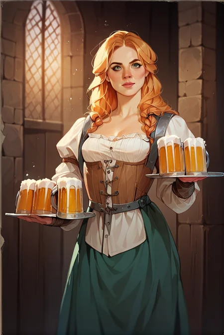 score_9, score_8_up, score_7_up, score_6_up, score_5_up, cartoon,
medbarmaid, cup, medieval, 1girl, holding tray, beer,
masterpiece, best quality,
<lora:MedievalBarMaid-medbarmaid-Pony-v1:1>