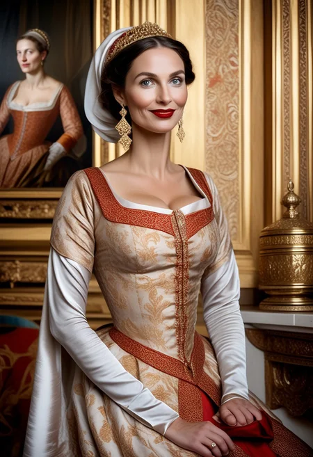 breasts shot,( life-like skin texture:1.5), realistic skin, (18th century:1.5), Europe, (victorian times), beautiful and mature, Tall, Strong, perfect face, Experienced middle-aged Empress, tradition ethnic Black royal clothes, covered hair, expensive fabric, photorealistic, realistic, extreme realism, (masterpiece, photorealistic), dappled sunlight, studio lighting, imperfections skin, probes, (photorealistic:1.6), <lora:add_detail:0.8>, medieval queen, royal banquets, female guards, include masques (a form of courtly entertainment with dancing, acting, and elaborate costumes), feasts, and balls. Gowns and Kirtles: Women wore long, flowing gowns made of luxurious silk, dressed sexy and attractive, (Empire waists:1.5), (white hair:1.5),( red lips:1.5),( subtle evil smile:1.5), white teeth
2girls,
(50 years old:1.5),
1boy,
slave boy,
milfs,
moms,
(busty:1.3),
(Horny:1.3),
orgasm face,
grannies,
married,
cheating,
Mistress,
French Queen medieval,
Empress,
(determined look:1.5),
(brave:1.5),
dominant presence,
orgasm face,
shocked,
traditional 1650 royal outfit,
Powerful women,
long legs,
exposed legs,
sexy legs,
bustle dress, 1woman, loose pants, harem_pants, see-through, silk, tight-fitting shirt, impossible shirt, large breasts, long hair, loose_scarf, head_scarf, jewelry, , giga_busty