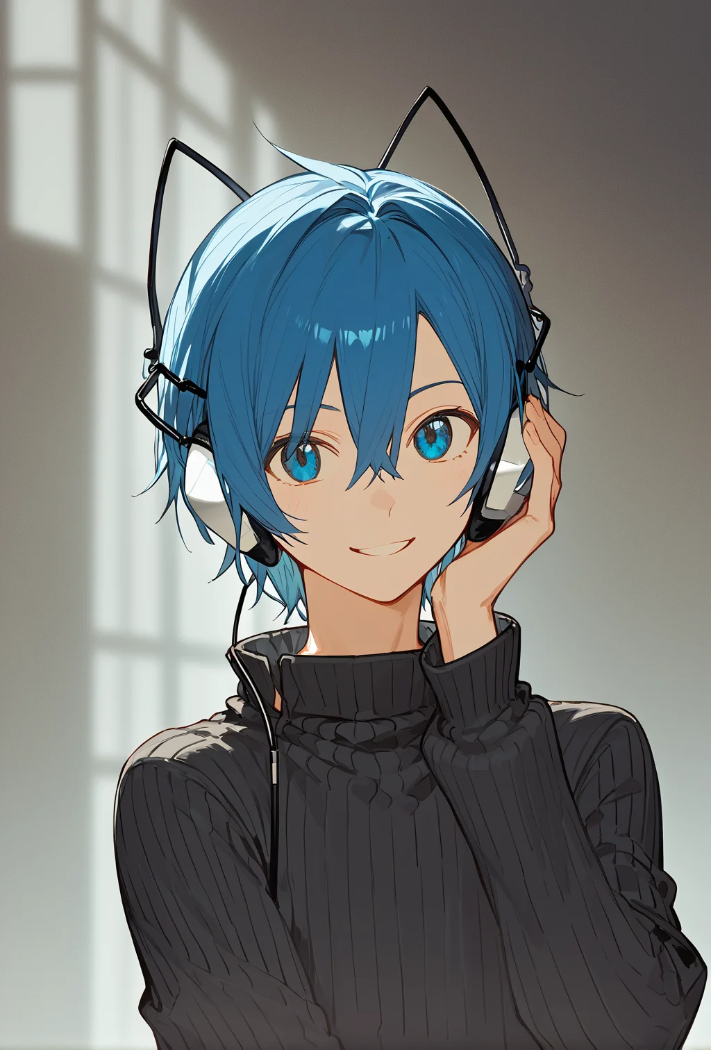 score_9, score_8_up, score_7_up, source_anime, BREAK
masterpiece, best quality,
1boy, protagonist \(devil survivor\), blue hair, blue eyes, cat ear headphones, short hair, black sweater,
upper body, portrait,
<lora:ds_protagonist.pdxl:1>
(masterpiece, best quality:1), looking at viewer, smile,