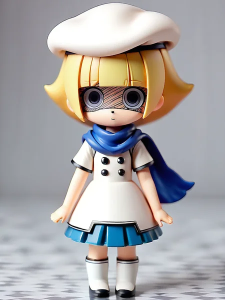 score_9,score_8_up,score_7_up,high quality,perfect dim light,very detailed,many details,masterpiece,solo,1girl,a young girl standing in a commercial plaza,ozawarina,dress,white beret,blue skirt,shaded face,blue scarf,mackenzie,blonde hair,short hair,grey eyes,(dark brown thights),expressionless,toy,figurine,realistic,<lora:mackenzie-v1-pony:1>