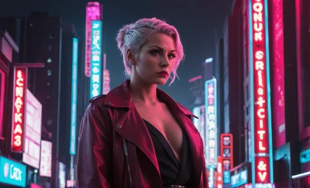 <lora:cwhyberponk1:1>,cwhyberponk1,r0k@p@nk,cwhyberponk0,cwhyberponk,str33tv13w,, scenery, city, cityscape, science fiction, city lights, street, neon lights, realistic, cyberpunk, dark,, Contempt theme, dark-red, (dark gray:0.6), (muted-red:0.3), (muted-grey:0.3), (lip Curl, nose wrinkle, eye rolling, raised eyebrow, leaning away, (crossed arms:0.3), glaring, staring,