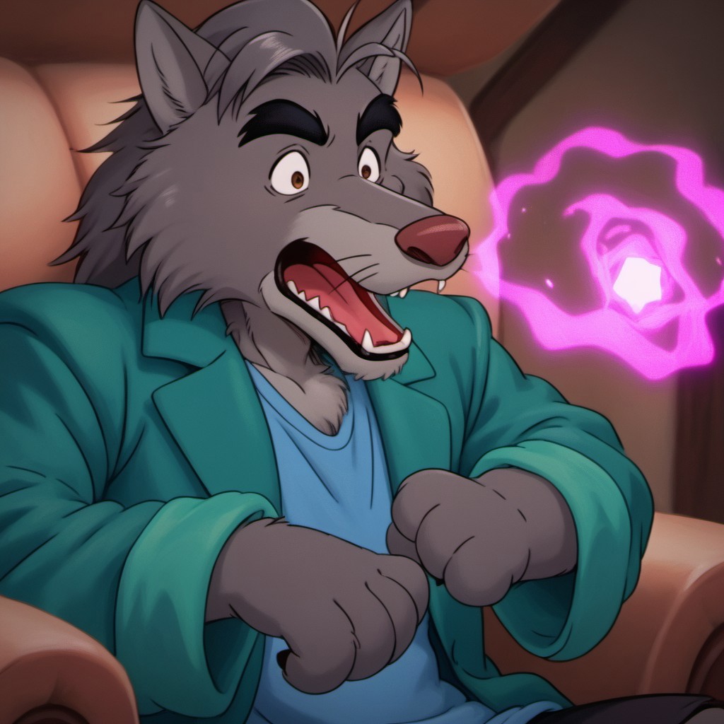 score_9, score_8_up, score_7_up, score_6_up, score_5_up, score_4_up, source_furry, solo, 1boy, Kar_B_style, kemono, furry anime, inked lines, heavy lines, detailed sketch, high detail, color pencil, pencil lines, anthro character, anthropomorphic animal, anthropomorphic animals, animal focus, 
BREAK
Harry_RRgr, Wolf, anthro wolf, dark-grey fur, grey markings, grey inner ear, black eyebrows, whiskers, maroon nose, dark-grey hair, slick-back hair, hair strands on forehead, shaggy fur, digitgrade legs, handpaw, paw-hands, three fingers, paw-fingers, magic spell, pink magic 
BREAK
Upset, shocked, scared, screaming, yelling, green jacket blue shirt, hyper breasts, female, black lipstick, black lip