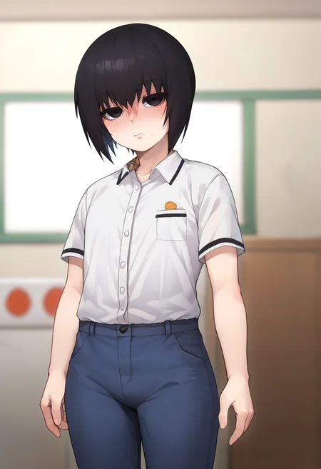 score_9, score_8_up, score_7_up, solo, , <lora:add-detail-xl:3>,
BREAK
<lora:ain_in:0.8>, kuro, black eyes, black hair, short hair, otoko no ko, mole under mouth, pout, blush,
white shirt, blue pants,
BREAK
solo, standing