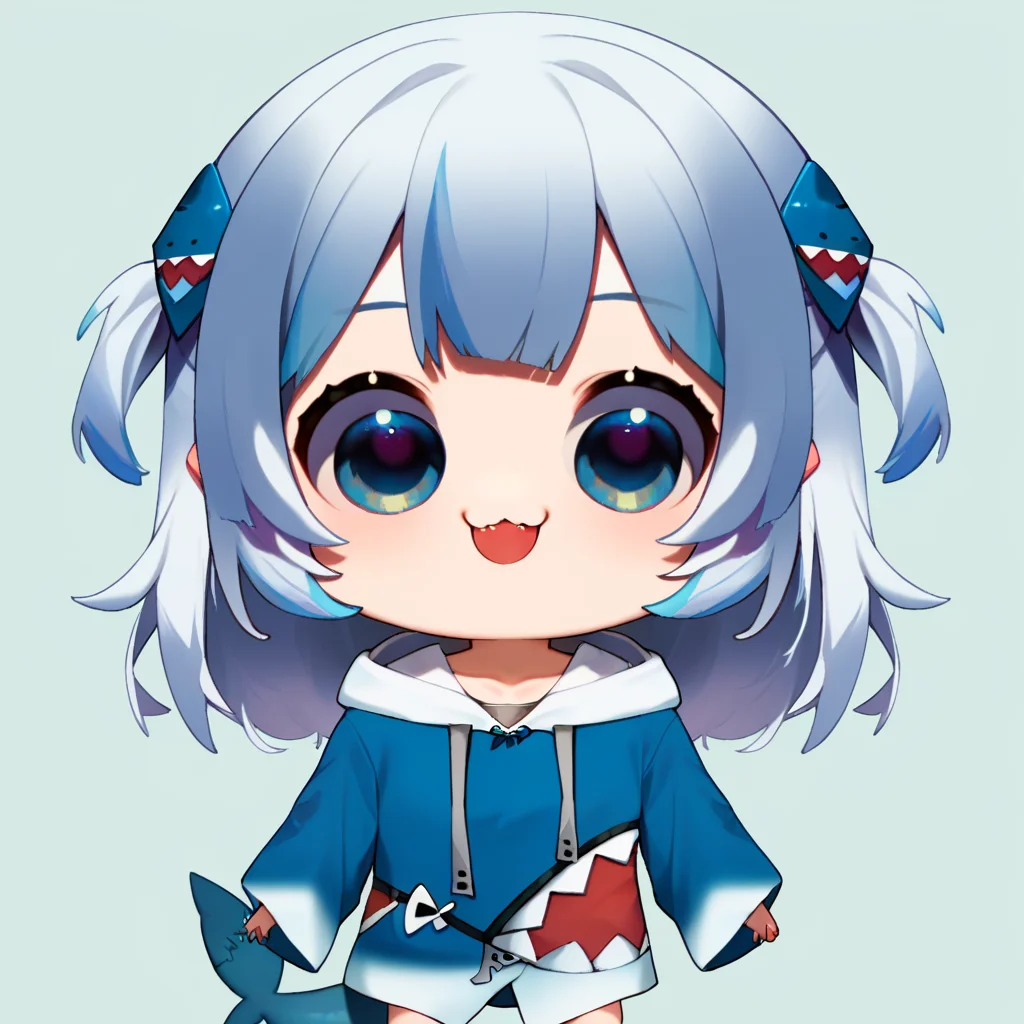 score_9, score_8_up, score_7_up, BREAK,
1girl, chibidokistyle, chibi, simple background, virtual youtuber, <lora:chibidokistyle-000004:1>
gawr gura, blue hoodie, white hair , blue eyes, two side up, shark hair ornament, shark tail <lora:gawr_gura_sdxl_pony:0.8>