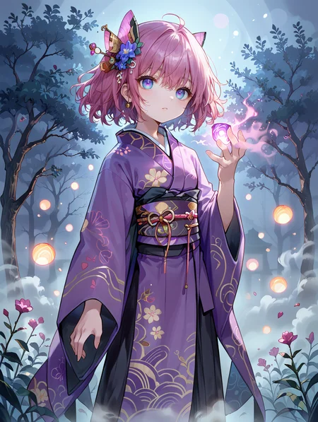 score_9, score_8_up, score_7_up,source_anime,
female, solo, kimono, fog, bokeh, rim light, mystical lighting, fog, particle,
<lora:style07:0.7>