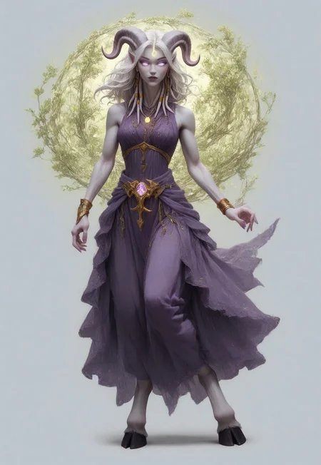 (absurdres, highres, best quality, masterpiece:1.4), 
score_9, score_8_up, score_7_up, score_6_up, 
detailed, 
detailed body, 
detailed face, 

(culDraenei, 
female, 
purple eyes, 
no sclera, 
no pupils, 
athletic, 
tall, 
slim, 
pale skin,
grey skin, 
long ears),

loose long purple dress,  
yellow pendant, 
sleeveless, 
magical spell, green aura, 

cheerful, 
(((full body))), 
posing, 
floating, 

(((white background, plain background))), 
(((no objects in background)))