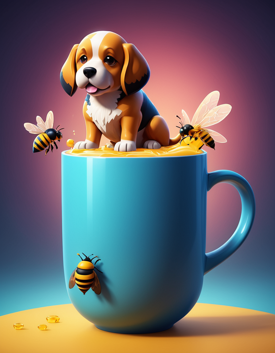 Minecraft style <lora:CivitAI__Style_Fusion_-_FFusionAI_Entry_64DIM:0.75> FFusionAI Style, CivitAI,a dog is sitting on a blue cup with a bee on it, trend on behance 3d art, trend on behance 3 d art, 3 d epic illustrations, hyperrealistic illustration, inspired by Chris LaBrooy, ultra realistic 3d illustration, photorealistic illustration, hyper realistic, 3 d illustration, 3d illustration, daily render, high detailed illustration . Blocky, pixelated, vibrant colors, recognizable characters and objects, game assets
