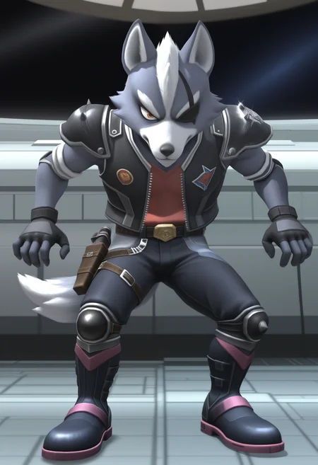 masterpiece,best quality, amazing quality, 1boy, solo, wolfSF, wolf boy, eyepatch, red shirt, 64 black vest, 64 pauldrons, 64 black pants, 64 black boots, 64 gun holster, 64 black fingerless gloves, 64 knee pads
space, space ship,