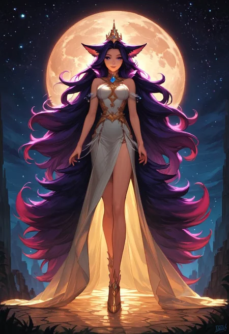 score_9, score_8_up, score_7_up, score_6_up,masterpiece,8k,high res, pixel art,(ais-ghostly:1.1),(1 human girl:1.2), (long wolf ears:1.4),(long fluffy tail:1.3),(long wild hair),(tricorne hat),beautiful face,detailed face,(dark purple eyes),shining eyes,(dark purple hair),tranquil expression,(slim figure),bright white robes,holding long sword,swordmaster robe,exposed legs,walking,skinny,(big hands),(beast hands:1.1), (long legs),(paw feet),(night time,starry sky,full moon,dynamic lighting,strong winds)..
In the dimly lit chamber, the enchantress' eyes sparkled with a tantalizing promise, their depths shimmering like twin stars. Her gaze, intense and mesmerizing, held the power to captivate and ensnare. The soft glow of the firelight played across her delicate features, highlighting the allure of her enigmatic smile. Draped in flowing, ethereal robes that clung to her graceful form, she moved with a fluid elegance that seemed almost otherworldly. Each glance she cast was a silent invitation, filled with the unspoken allure of secrets and desires yet to be revealed. The air around her thrummed with a subtle, magical energy, as if the very atmosphere responded to her presence. Those who met her gaze felt a magnetic pull, drawn into the spellbinding promise of her eyes, unable to look away.