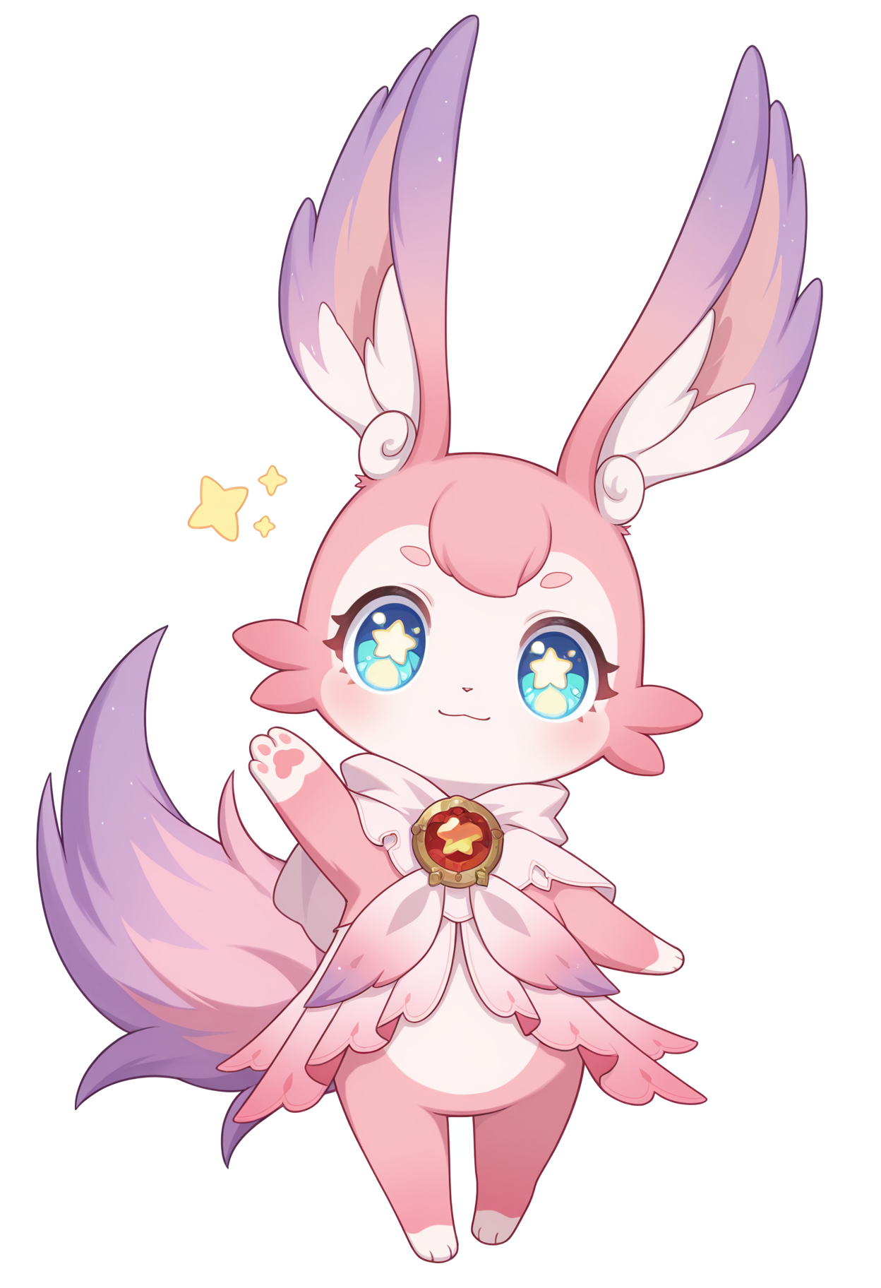<lora:mimi_v1-000024:1>,
MIMI_HSR,blue eyes,solo,simple background,full body,pink fur,standing,smile,looking at viewer,star-shaped pupils,closed mouth,:3,white pupil,waving,white_background