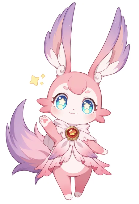 <lora:mimi_v1-000024:1>,
MIMI_HSR,blue eyes,solo,simple background,full body,pink fur,standing,smile,looking at viewer,star-shaped pupils,closed mouth,:3,white pupil,waving,white_background