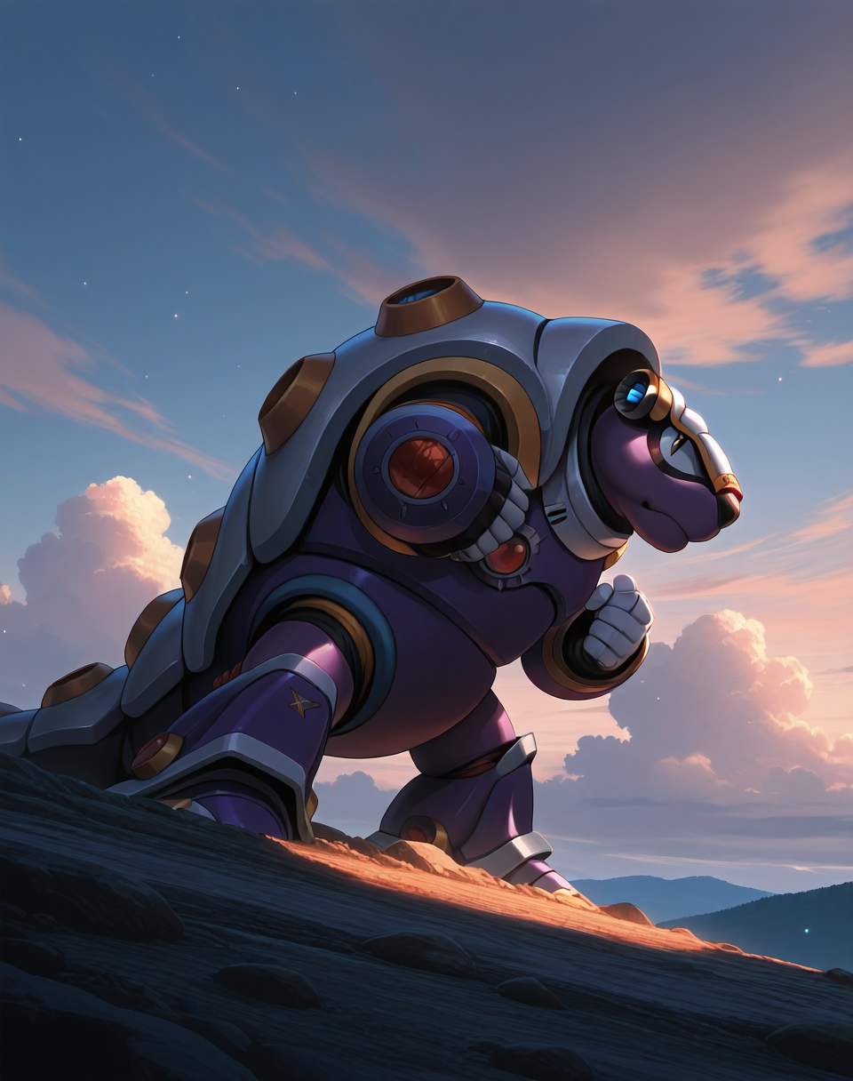 <lora:Armored_Armadillo_(Mega_Man_X)_(Illustrious)_(AD):1.35> Armored Armadillo, reploid, MMX, 
exterior, video game background, sky with clouds, 
male focus, intense shadows, dynamic shadows, intricate details, attention to details, gradient coloring, robot, 
BREAK very awa, masterpiece, best quality, amazing quality, very aesthetic, highres, absurdres, 
EZRealPONYXL, zPDXL, Smooth Quality, lazynsfw,