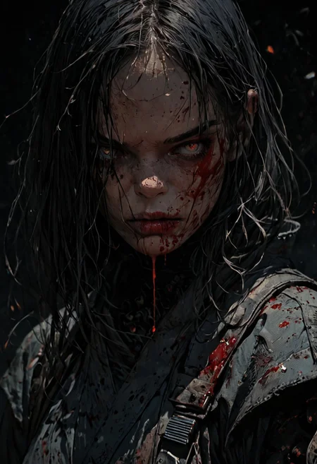 score_9, score_8_up, score_7_up, samurai-girl, (pale:1.9), (etheral ((upper-body)) portrait), standing, defeated, bleeding, highly detailed, heavy film grain, <lora:zy_Realism_Enhancer_v1:0.75> sinozick style flat color, dark theme