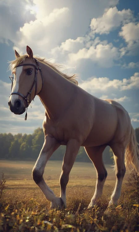 score_9, score_8_up, score_7_up, BREAK, medieval fantasy, horse, low-angle view, battlefield, cornfield, cinematic, rim lighting, depth of field, scenery, <lora:RELSM_v1:.9>