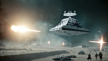 cinematic film still of <lora:star wars style v2:0.2>
<lora:detailed:0.2>
<lora:perfection style:0.2>
<lora:Ron Fricke style:0.1>
<lora:Imperial Star Destroyer:0.9>
Imperial Star Destroyer a star destroyer in an epic , battle scene in a space battle,sky,military,no humans,star (sky),scenery,science fiction,battle,space,explosion,vehicle focus,planet,spacecraft,thrusters , star wars style, laser weapon beam fire all around screen, shallow depth of field, vignette, highly detailed, high budget, bokeh, cinemascope, moody, epic, gorgeous, film grain, grainy