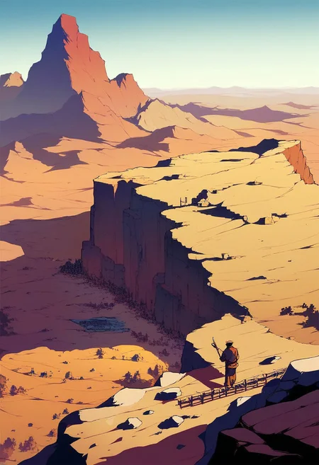 (large landscape), score_9, score_8_up, score_7_up, score_6_up, masterpiece, best quality, semi-realistic, source_cartoon, BREAK.
The desert gorge was a scorching formation of rock, cliffs, and silence—a place where the sun painted everything in stark contrasts of light and shadow, BREAK.
from above, landscape, Arizona, immense canyon