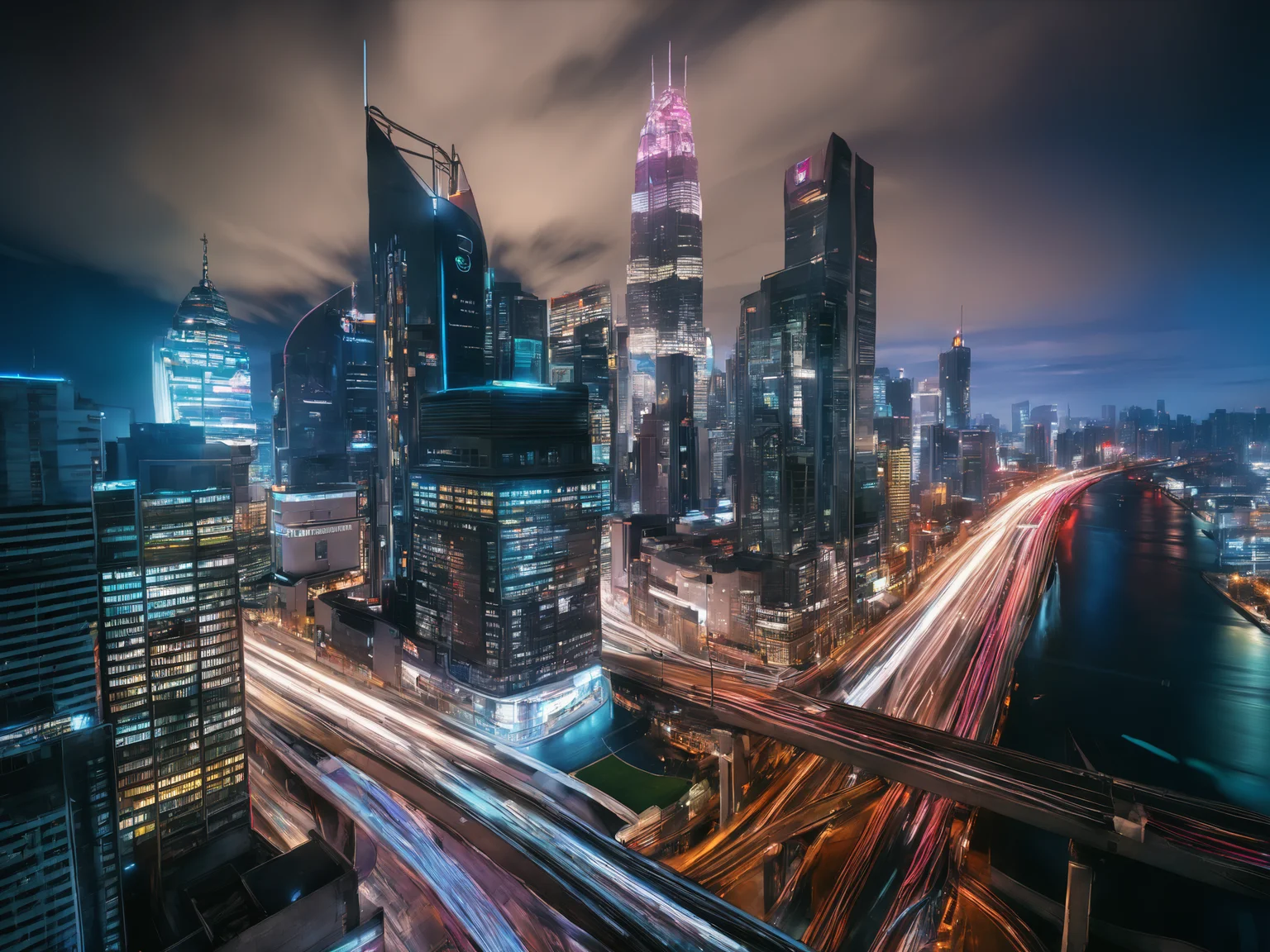 Long exposure photo of <lora:m3tr0pl3x3 :1>,m3tr0pl3x3,m3tr0pl3x3_city,m3tr0pl3x3_cityscape_m3tr0pl3x3_city lights,m3tr0pl3x3_street,m3tr0pl3x3_skyscraper,m3tr0pl3x3_skyline,m3tr0pl3x3_cyberpunk,, ((masterpiece, best quality)) , prompt . . Blurred motion, streaks of light, surreal, dreamy, ghosting effect, highly detailed