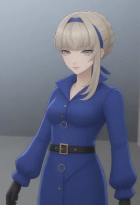 source_anime, anime screencap, source_anime, auratheguillotine, anime screencap, masterpiece, source_anime, shiny skin,,,,,,,,masterpiece,meropep5x, blonde hair, hairband, braid, bangs, grey eyes, blue shirt, belt, black gloves, long blue skirt, black pantyhose,
