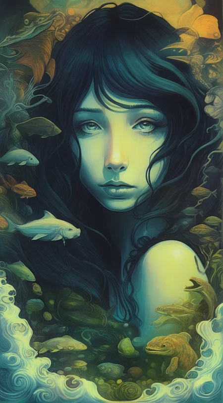 drawix4 girl, a dark and mysterious world unfolds, enigmatic dreamscape surrealistic <lora:drawix4:1>