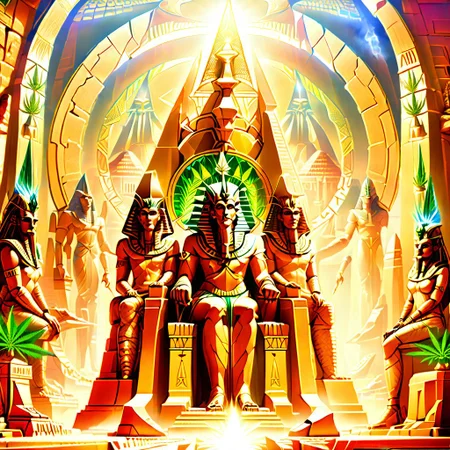 Apophis the Undying with Cleopatra smoking jointz in front of the Stargate. marijuana plant
