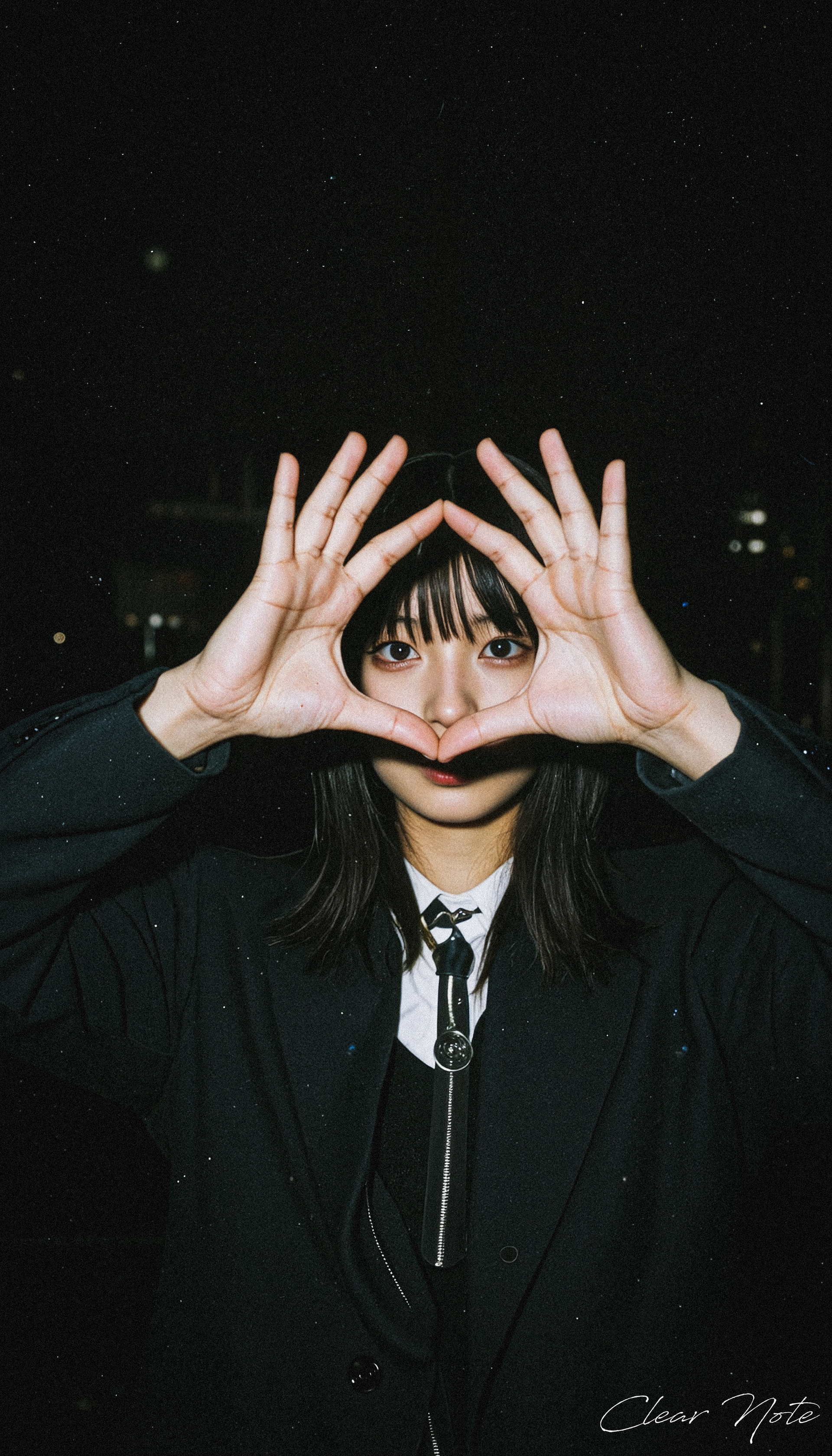 Japanese Culture Style, Emotional Photos, 35mm film, Young Japanese Woman, Japanese Subculture Fashion, Make a square with hands