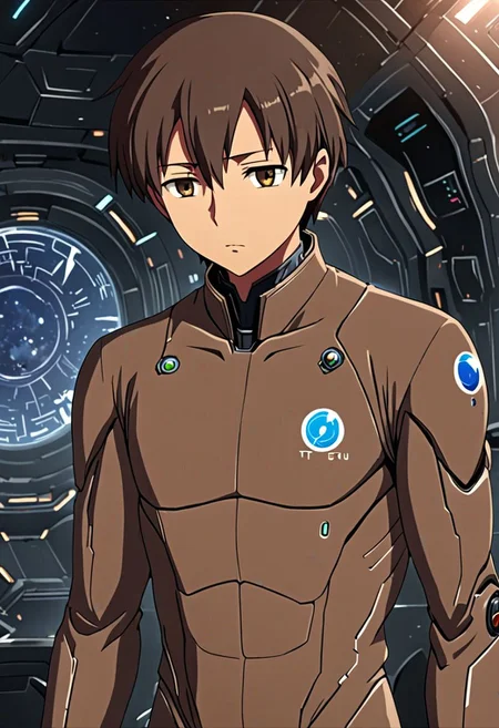 high resolution, solo, best quality, 1Boy, Takaki Toono, Brownish Hair, Brown Eyes, Science Fiction, OverallDetail