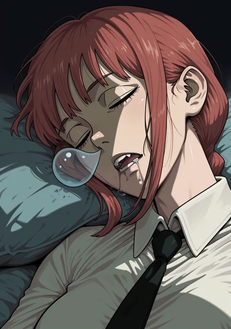 embedding:IllusP0s, s0larpunk, nose bubble, sleeping, drooling, 1girl, makima_\(chainsaw_man\)<lora:nose_bubble_ill.safetensors:1:1>