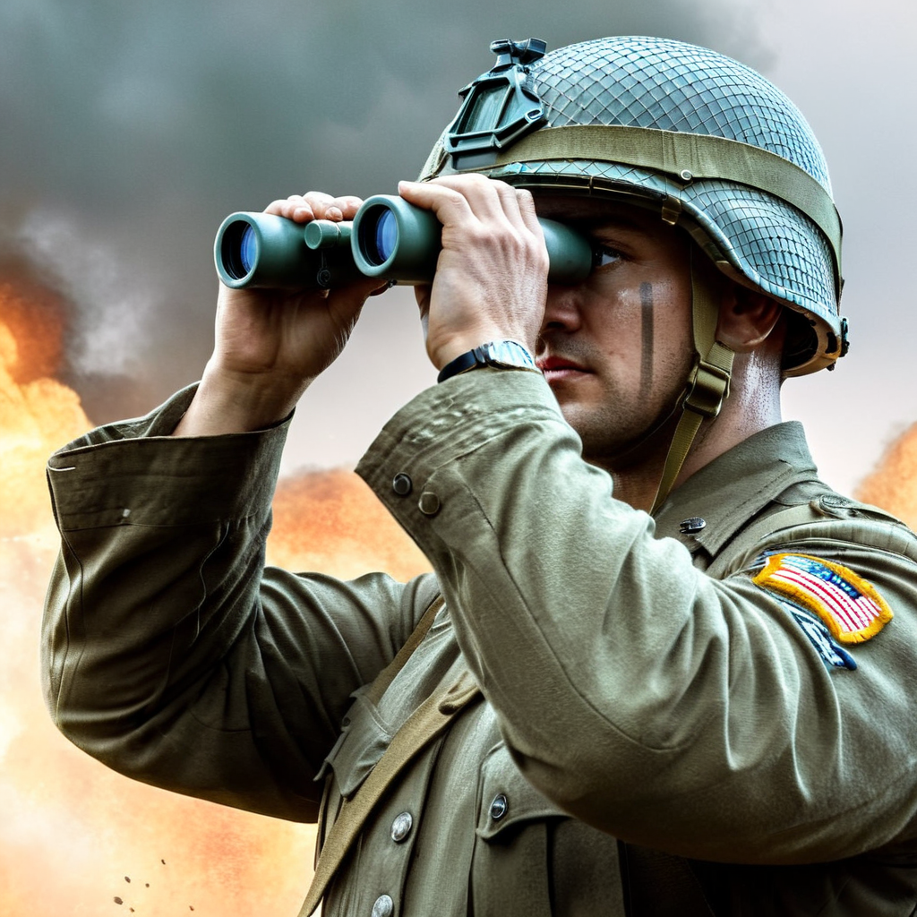 concept art of a us allied soldier in a helmet looking through binoculars Saving Private Ryan Cinematic Film Style
 <lora:Saving Private Ryan Cinematic Film Style:1>
 <lora:PerfectEyesXL:1> <lora:lora6:1>
 <lora:perfect hands:1>
perfect hands, digital artwork, illustrative, painterly, matte painting, highly detailed