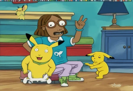 Snoop Dogg playing with Pikachu ArthurShow <lora:SDXL-ArthurShow-Lora:1>, Very detailed, clean, high quality, sharp image