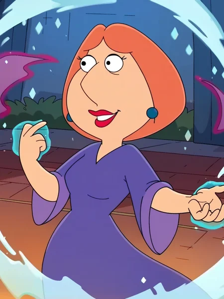 <lora:Lois:0.8> lo_s, 1girl, bright orange hair, bob hair, black eyes, big pointy triangular nose, blue pearl earrings, red lipstick,
mage, magic, epic pose, magic robe, score_9, score_8_up, score_7_up,