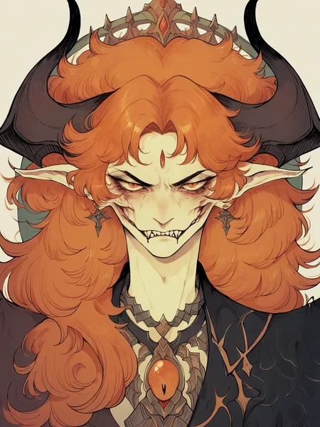 score_9, score_8_up, score_7_up, score_6_up, score_5_up, <lora:hagushkaXLP:1> hagushka, fine art parody, orange hair, demon girl,