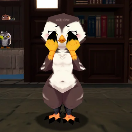 score_9, score_8_up, score_7_up, score_6_up, toony, realistic, solo, 1girls, shy, blush, hiding, covering face, furry, avian eagle owl, chickub, bird, semi feral, nerdy, atlyssstyle, low poly, smug, flat chest, shortstack, wide hips, medium belly, video game background