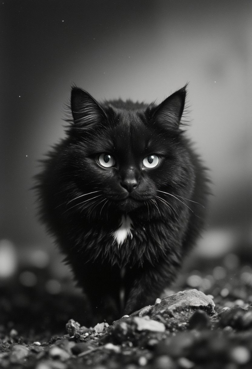 A flying fluffy black small zhibi Chubby Comedy cat