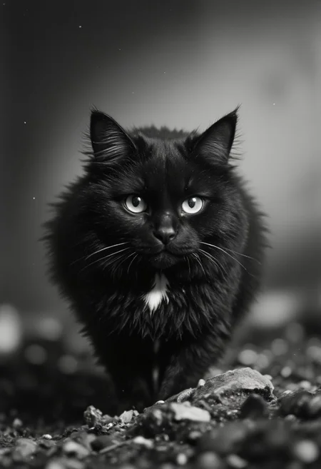 A flying fluffy black small zhibi Chubby Comedy cat