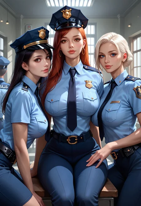 safe_pos, safe_pos, safe_pos, score_9, score_8_up, score_7_up, 2 Beautiful, ((3girls)), detailed anime masterpiece, smooth skin, perfect body, highly detailed, realistic, face detail, detailed face, detailed lips, intricate design, (policewomen, police, police uniform, tight pants),
from behind, ass, dark skin, pale skin, (gigantic ass), tiny waist, colored hair, sitting, prison interior, jail, dynamic lighting, volumetric lighting,