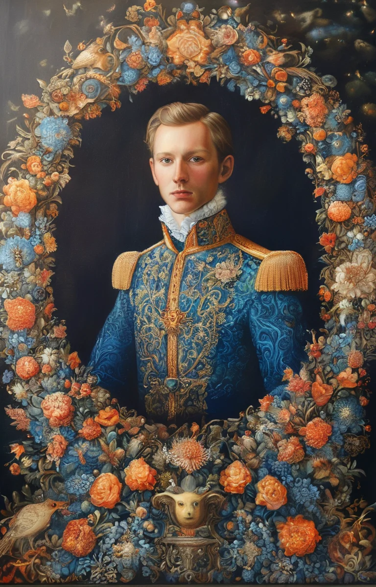 masterpiece,best quality,<lora:tbh237-sdxl:0.8>,illustration,style of Johanna Basford portrait of noble man
