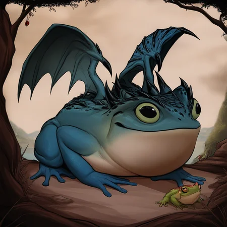 masterpiece, best quality, newest, absurdres, highres, cherry-gig, Droad-V1.0, dragon, toad, frog, wings,