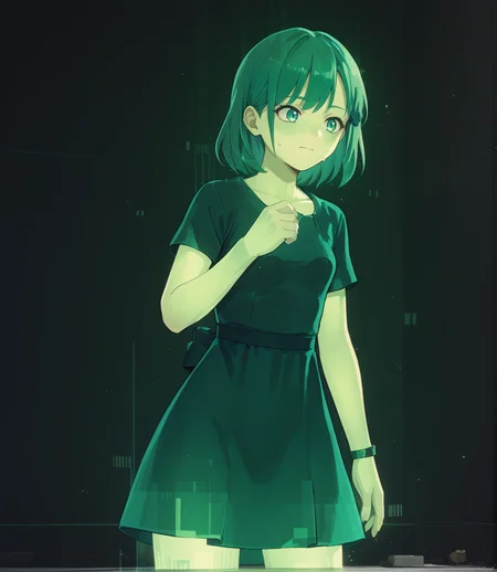 score_9,score_8_up,score_7_up,score_6_up, source anime BREAK,
1girl, solo,
green hologram, holographic girl, glowing,
cowboy shot, dress, medium hair,
<lora:hologram_v1_0_c16:1>