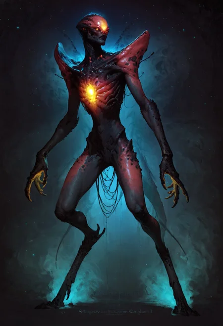 score_9, score_8_up, score_7_up, alien creature, otherworldly, black scales, thin eyes, red theme, black background, (glowing chest, golden glow:1.1), astral, epic, ethereal, mystical, galactic background, full body <lora:pony/twilight_style:0.8> concept art, realistic <lora:pony/alien_concept_art:0.8> <lora:sdxl/sinfully_stylish_sdxl> <lora:pony/potat_alienfier:-0.8>